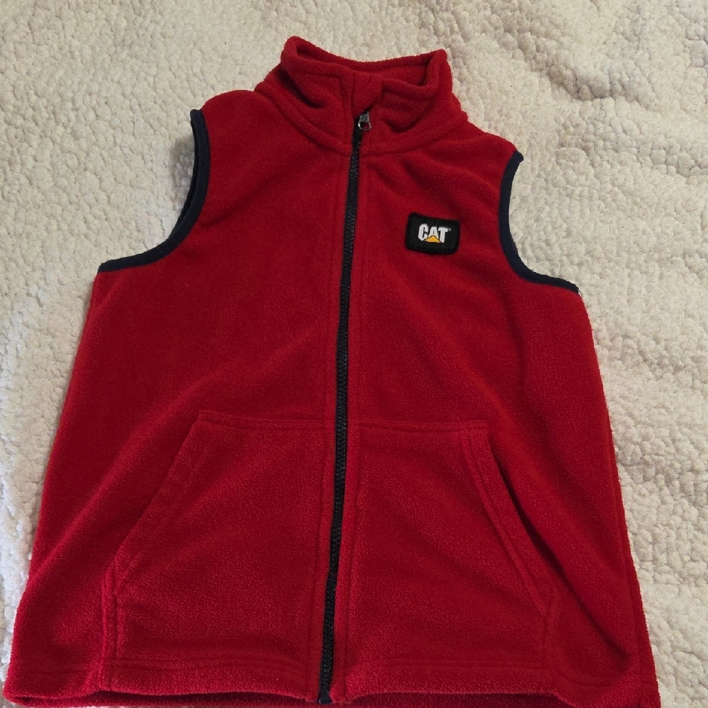 Caterpillar Red Fleece Vest with Black Trim